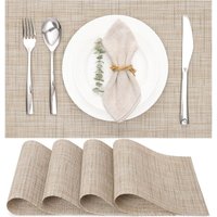 4er-Set Tischsets, waschbare gewebte Tischsets für Küche oder Esstisch, hitzebeständig, rutschfest aus Vinyl (30 x 45 cm) (Gelbbeige) von LABLANC