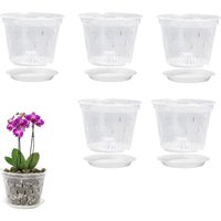 5er-Set Orchideen-Blumentöpfe, transparente Kunststoff-Blumentöpfe mit Löchern und Untersetzern, Orchideentöpfe, Anzuchttöpfe (15 cm mit Tablett) von LABLANC
