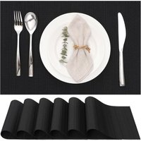 6er-Set Tischsets, waschbare gewebte Tischsets für Küche oder Esstisch, hitzebeständig, rutschfest aus Vinyl (30 x 45 cm) (schwarz) von LABLANC