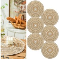 6er-Set runde Boho-Tischsets, waschbare Vinyl-Tischsets für den Esstisch, hitzebeständige Jute-Tischsets, wasserdichte von LABLANC