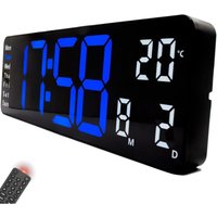 Lablanc - Digitale Wanduhr, riesige LED-Digitalwanduhr mit Temperatur und beleuchtetem Display in Blau-Weiß von LABLANC