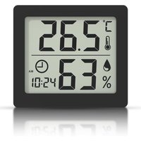 Digitales Thermometer/Hygrometer mit großem 3,1-Zoll-LCD-Bildschirm, Anzeige von Raumtemperatur und Luftfeuchtigkeit mit Uhr (Schwarz) von LABLANC