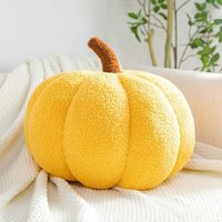 Kürbiskissen, cremeweißes Kissen in Kürbisform, Herbst-Dekokissen, ästhetisches Sofakissen aus Teddy-Samt, Halloween-Heimdekoration (gelb, 20 cm) von LABLANC