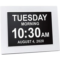 Lablanc - LCD-Digitaluhr-Kalender – 8 Zoll – Weiß – automatische Dimmung in 8 Sprachen – Erinnerungen für ältere Menschen und Kinder von LABLANC