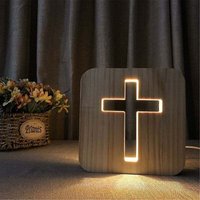 LaBlanc – 3D-LED-Nachtlicht mit Jesus-Kreuz – wiederaufladbar über USB, kreuzförmige Nachttischlampe aus Holz für Schlafzimmer – Weihnachtsgeschenk, von LABLANC