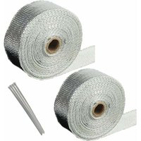 2 Rollen Auspuffband, Wärmedämmband, Aluminium-Titan-Bandage, 10 m + 5 m, 4 selbstsichernde Klemmen für Motorrad- und Autorohr, von LABLANC