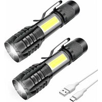 2er-Pack wiederaufladbare LED-Taschenlampe, leistungsstark, professionell, 3 zoombare Modi, kleine COB-LED-Tasche mit Magnet, IP5 wasserdicht für von LABLANC