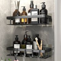 2er-Set Duschregal ohne Bohren, Badezimmer-Wandregal aus Aluminium mit 4 Haken, selbstklebende Duschhalterung, Dusche für von LABLANC