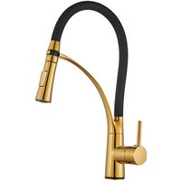 Küchenarmatur – 360° drehbar mit flexiblem schwarzen Silikonschlauch, Einloch-Mischwasser-Küchenarmatur – verchromtes Messing (Gold) - Lablanc von LABLANC