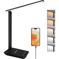 Lablanc - LED-Schreibtischlampe, faltbare dimmbare Nachttischlampe mit 5 Farbmodi und 5 Helligkeitsstufen, USB-Ladeanschluss, zum Lesen und Arbeiten von LABLANC