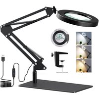 Schreibtischlampe mit 8-facher Lupe und led, 2-in-1-Stehlupenlampe mit Sockel und Klemme, 3 Farbmodi, 10 Helligkeitsstufen, verstellbare von LABLANC