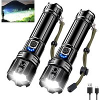 Lablanc - Set mit 2 superhellen LED-Taschenlampen, wiederaufladbare Taschenlampe, leistungsstarke XHP70.2-Taschenlampe mit 6 Modi und zoombar und von LABLANC