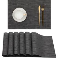 Set mit 6 schwarzen Tischsets für Esstische, waschbare, hitzebeständige PVC-Tischsets, 45 x 30 cm - Lablanc von LABLANC