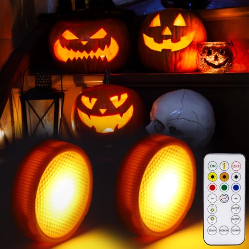 LABOREDUCER 2 Stück Halloween LED Kürbis Lichter Halloween Deko mit Fernbedienung und Timer Halloween LED Kürbis Lichter Batteriebetriebene Flammenlose RGB WW Orange Halloween Deko Kerze Licht von LABOREDUCER