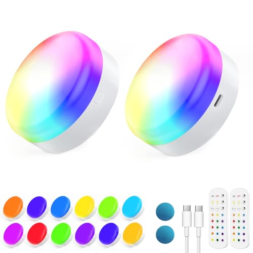 LABOREDUCER 3000mAh Akku Glühbirnen Dimmbar, 12RGB+CCT Farbwechsel Puck Glühbirnen, nicht verdrahtet LED E26 Schlafzimmer Glühbirnen für Wandleuchte, Tischlampe (2 Pack) (RGB) von LABOREDUCER