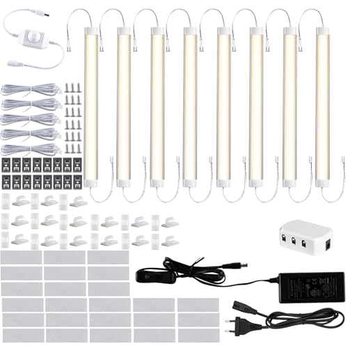 LABOREDUCER 30cm Unterbauleuchte LED Schrankbeleuchtung Dimmbar 8 Stück mit Stecker und Schalter,Lichtleiste Küchenlampe Unterbauleuchten Nachtlicht für Küche Kleiderschrank Schrank (Warmweiß) von LABOREDUCER