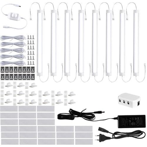 LABOREDUCER 30cm Unterbauleuchte LED Schrankbeleuchtung Dimmbar 8 Stück mit Stecker und Schalter,Lichtleiste Küchenlampe Unterbauleuchten Nachtlicht für Küche Kleiderschrank Schrank (Weiß) von LABOREDUCER