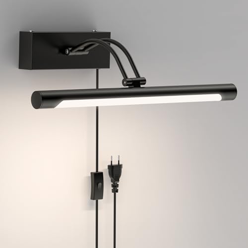 LABOREDUCER 36CM Bilderleuchte Kabel mit Plug in,4000K LED Bilderlampe Bildbeleuchtung,Drehbares Bilderrahmen Beleuchtung,Dart Beleuchtung für Malen,Foto,Dart,Spiege (Schwarz) von LABOREDUCER
