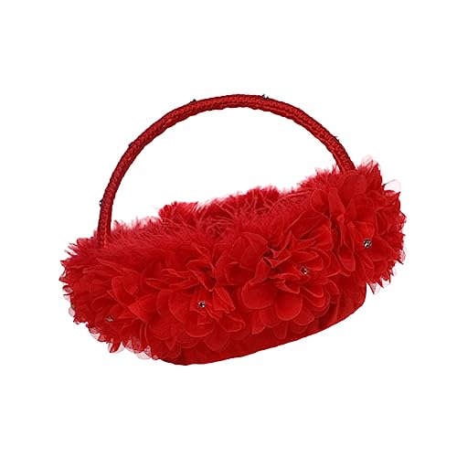 LABRIMP Geschmückter Korb Blumenkorb Für Hochzeiten Zarter Hochzeitskorb Blumenkörbe Aus Kunstspitze Kreativer Korb Zum Streuen Von Blütenblättern Hochzeitsparty-zubehör Rot von LABRIMP