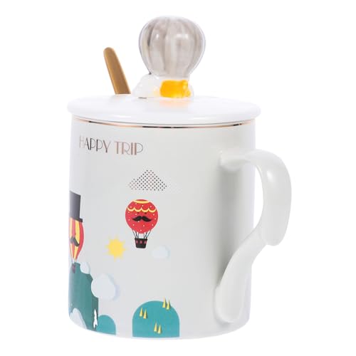 LABRIMP 1 Satz Handgemalte Keramiktasse mit Deckel und Löffel Cartoon Ballon Schloss Design für Kaffee Tee und Milch für Zuhause Büro LABRIMP 1 Satz Handgemalte Keramiktasse mit Deckel und Löffel Cartoon Ballon Schloss Design für Kaffee Tee und Milch für Zuhause Büro von LABRIMP