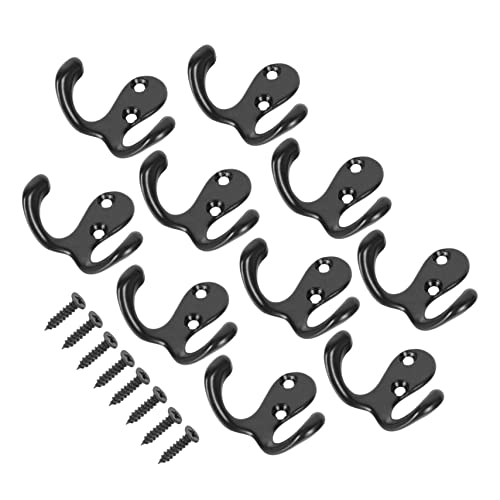 LABRIMP 10 Stück Teiliges Set Schwarze Wandhaken aus Zinkguss Doppelte Kleiderhaken für Badezimmer Schlafzimmer und Eingangsbereich Rostbeständig und Installieren von LABRIMP