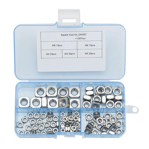 LABRIMP 100 Stück Teiliges Edelstahl Vierkantmuttern Schraubensicherungsmuttern Langlebig Korrosionsbeständig für Maschinenbau Fahrzeugbau Industrie Anwendungen von LABRIMP