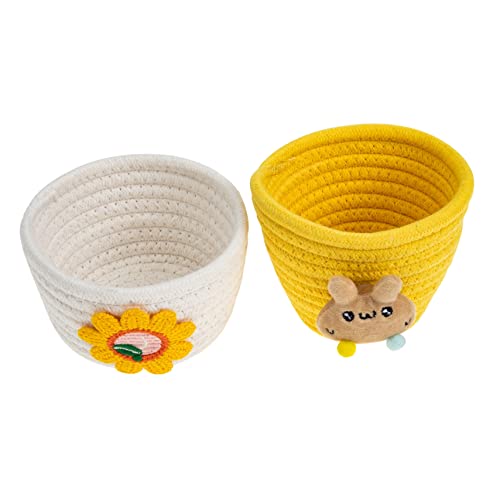 LABRIMP 2 Stück Baumwollseil Woven Baskets Cartoon Aufbewahrungskörbe für Snacks und Vielseitig Einsetzbar Dem Schreibtisch von LABRIMP
