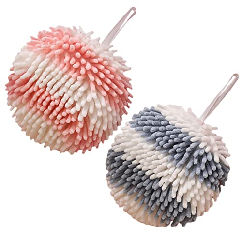 LABRIMP 2 Stück Chenille Handtücher mit Fuzzy Ball Design Schnelltrocknende Saugfähige Handtücher für Badezimmer Platzsparend und Waschbar von LABRIMP