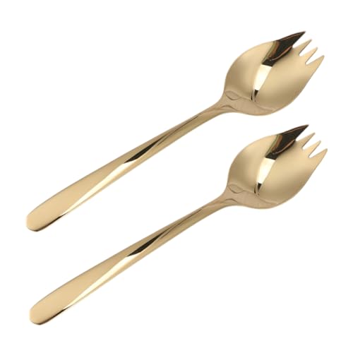LABRIMP 2 Stück Edelstahl Dual-Purple-Geschirr Multi -Gebrauch -Spoon -Spork Reiseutensilien aus Edelstahl Edelstahlutensilien Mehrzweckgabeln Besteck Rostfreier Stahl Golden von LABRIMP
