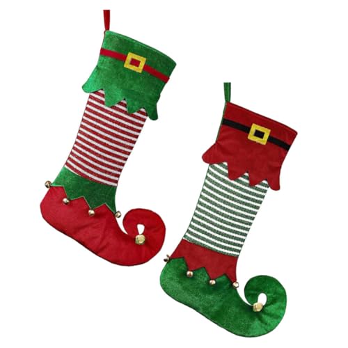LABRIMP 2 Stück Große Weihnachtsstrümpfe Elf Stil Rot Grün Weihnachtsdeko Säckchen für Süßigkeiten Hängend Festliche Xmas Sock Pouch Geschenkbeutel von LABRIMP