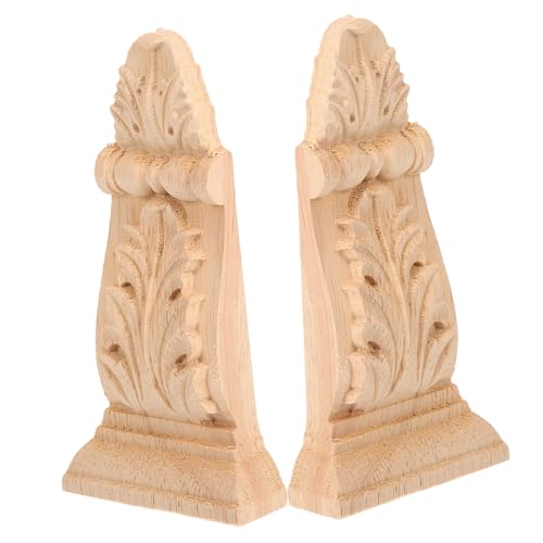 LABRIMP 2 Stück Holzornament Geschnitzt Teiliges Europäischer Stil Holzapplikation Dekorative Holzverzierung für Möbel Schrank Tür Bett Natürlicher Farbton Langlebig und Sicher von LABRIMP