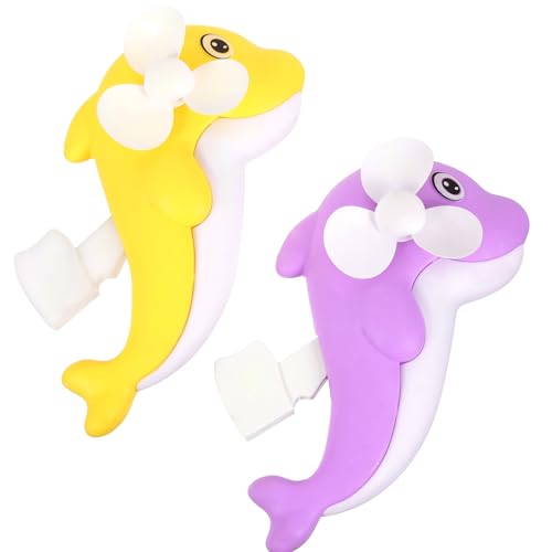 LABRIMP 2 Stück Mini Handventilatoren Delfin Form Tragbare Spielzeuge für Inertialbetriebene Ventilatoren Zufällige Farben Zufällige Farbe Zufällige Farbe von LABRIMP