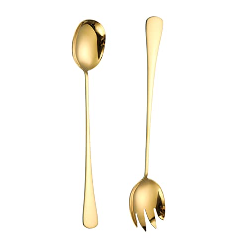 LABRIMP 2 Stück Servierbesteck Teiliges mit Löffel und für Salat und Suppen Rostfrei Ergonomischer Griff für Buffets und Dinnerpartys Goldene Farbe von LABRIMP