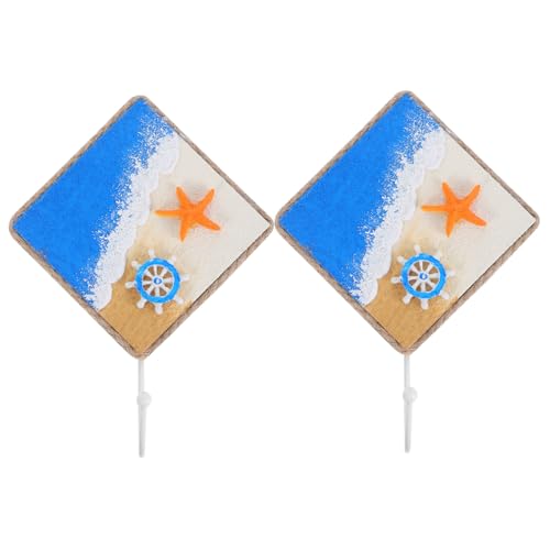 LABRIMP 2 Stück Teiliges Mediterranes Handbemalt Quadratisch Wandmontage Funktionaler Garderobenhaken Strandthema Wanddekoration Meeresstil von LABRIMP