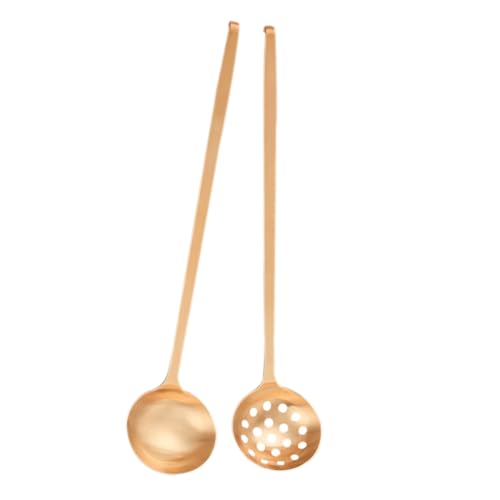 LABRIMP 2 Stück Teiliges Set Suppenkellen aus Massivem Messing mit Extra Langem Griff Ergonomisch Geformt Große Quadratische Löffel Lebensmittelecht Spülmaschinenfest als Sieb und von LABRIMP
