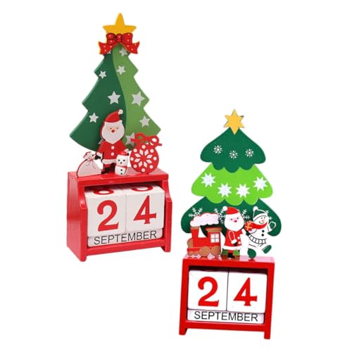LABRIMP 2 Stück Weihnachtlicher Holz Adventskalender Teiliges Dekorativer Countdown Kalender für Desktop Festliche Weihnachtsdekoration für Zuhause Wohnzimmer Bunte Tisch Ornamente von LABRIMP