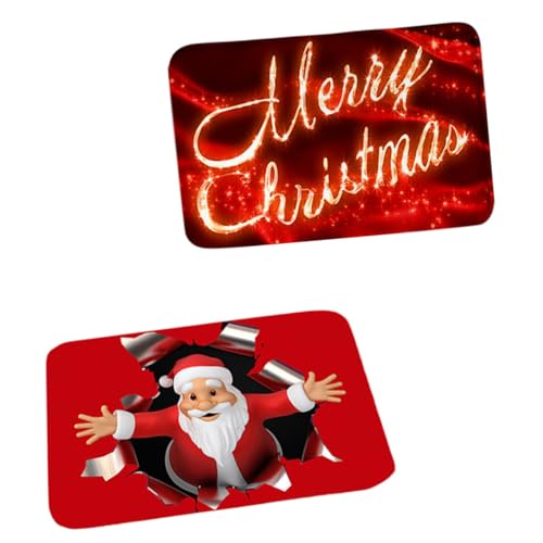 LABRIMP 2 Stück Weihnachts Badematten rutschfest mit Santa Claus Muster Saugfähige Badezimmer und Türmatten für Sicherem Halt und Stilvolle Weihnachtsdekoration von LABRIMP