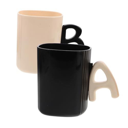 LABRIMP 2 Stück Zahnbürstenbecher aus Robustem Kunststoff mit Griff Wiederverwendbare Mundspülbecher für Reisen und Zuhause Minimalistisches Design in Schwarz und Beige Stilvolle LABRIMP 2 Stück Zahnbürstenbecher aus Robustem Kunststoff mit Griff Wiederverwendbare Mundspülbecher für Reisen und Zuhause Minimalistisches Design in Schwarz und Beige Stilvolle von LABRIMP