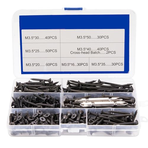 LABRIMP 282 Stück Teiliges Trockenbauschrauben mit Hoher Festigkeit Dunkles Parkerising finish Vielseitig Einsetzbar für Holz und Elektronik Inklusive Transparenter Aufbewahrungsbox LABRIMP 282 Stück Teiliges Trockenbauschrauben mit Hoher Festigkeit Dunkles Parkerising finish Vielseitig Einsetzbar für Holz und Elektronik Inklusive Transparenter Aufbewahrungsbox von LABRIMP