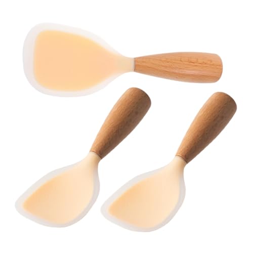 LABRIMP 3 STÜCKE Hitzebeständiger Silikon reislöffel mit Rutschfestem Holzgriff Antihaftbeschichteter Stehlöffel zum Einfachen Servieren von Reis Spülmaschinenfreundlich Vielseitiges von LABRIMP
