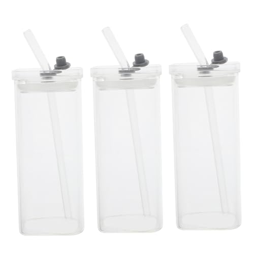 LABRIMP 3 Sätze Glas Trinkbecher mit Deckel und Strohhalm Transparenter Quadratischer Wasserglasbecher Auslaufsicher Stabiles Design für Büro Zuhause und Unterwegs von LABRIMP