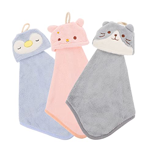 LABRIMP 3 Stück Hängende Tier Handtücher aus Korallensamt Saugfähige Handtücher Hase Pinguin für Badezimmer LABRIMP 3 Stück Hängende Tier Handtücher aus Korallensamt Saugfähige Handtücher Hase Pinguin für Badezimmer von LABRIMP