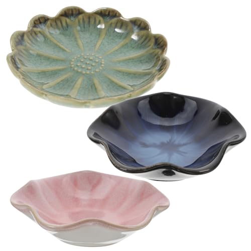 LABRIMP 3Stücke Japanische Keramikteller und Blumenform Kleine Porzellan Dip Schalen für Saucen Leicht zu Reinigen für Sushi und Snacks Ästhetisches Geschirr für von LABRIMP
