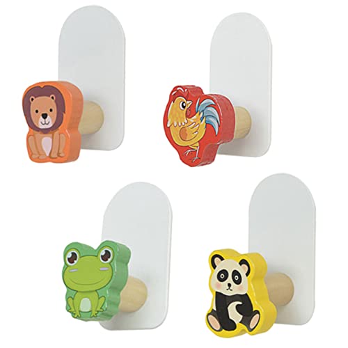 LABRIMP 4 Stück Holz Wandhaken Tier Motive für Kinderzimmer Selbstklebende Wandhaken Frosch Panda Hahn Aufhänger für Handtücher Mützen Taschen und LABRIMP 4 Stück Holz Wandhaken Tier Motive für Kinderzimmer Selbstklebende Wandhaken Frosch Panda Hahn Aufhänger für Handtücher Mützen Taschen und von LABRIMP