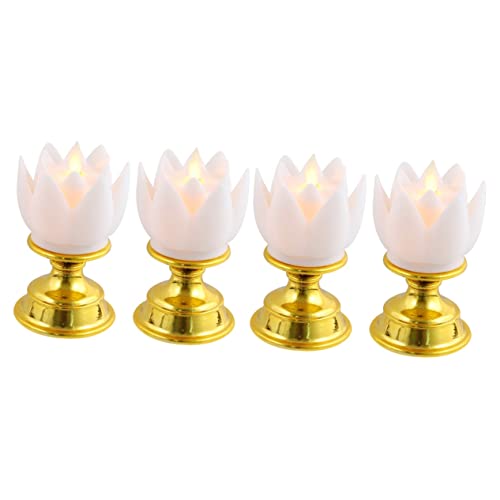 LABRIMP 4 Stück Lotus-kerzenlicht Laternenbuddha Flackernde Kerze Buddha-lampen Geführte Buddhistische Lichter Nachtlampe Buddha-glaubenslampe Altar Liefert Elektrisch Weiß Plastik von LABRIMP