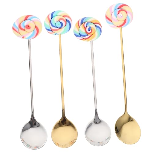LABRIMP 4 Stück Teiliges Edelstahl Kaffeelöffel mit Dekorativen Lollipop Designs Langlebige Rührlöffel für Tee Kaffee Desserts Spülmaschinengeeignet Vielseitig Einsetzbar von LABRIMP