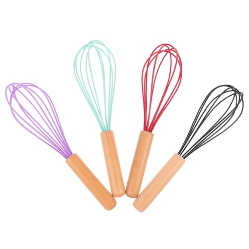 LABRIMP 4 Stück Teiliges Handrührgerät aus Silikon mit Buchenholzgriff Ergonomischer Eiermixer für Zuhause Restaurant und Bäckerei Schwarz Rot Dunkelgrün und von LABRIMP