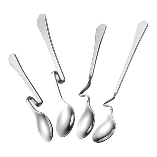 LABRIMP 4 Stück Rührlöffel mit Gebogenem Griff Multifunktionale Teelöffel für Kaffee Desserts und Marmelade Hängend Ergonomisch Leicht zu Reinigen für Küche von LABRIMP