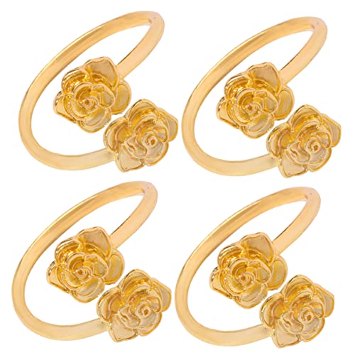 LABRIMP 4 Stück Teiliges Metall Serviettenringe mit Rosenmotiv Stabile Napkin Holder für Hochzeitsfeier Party Tischdekoration Wiederverwendbar Goldfarben Eleganter Serviette Ring von LABRIMP