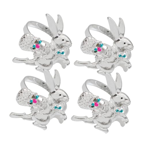 LABRIMP 4 Stück Teiliges Ostern Hasen Serviettenringe aus Robustem Legierungsmetall Wiederverwendbare Serviettenschnallen Einfach Anzubringen rutschfest Dekorativ für Festliche von LABRIMP